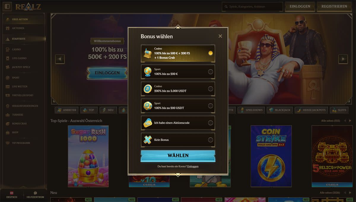 Screenshot of how to register at Realz