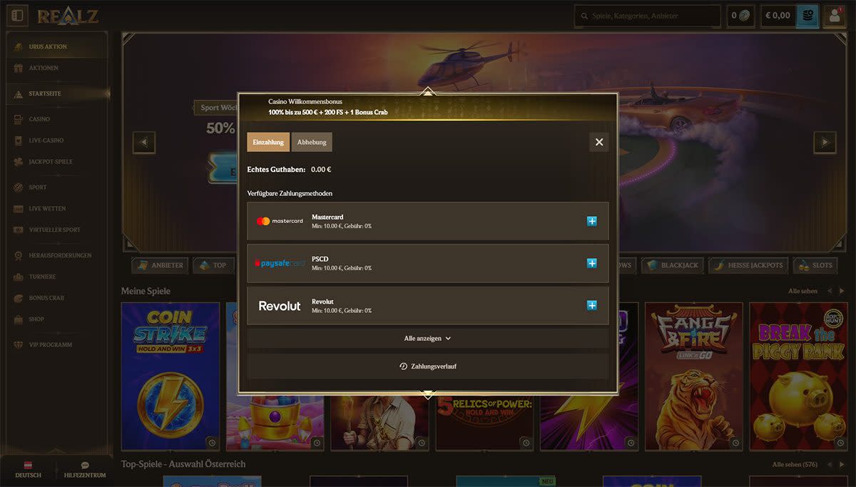 Im realz casino geld einzahlen