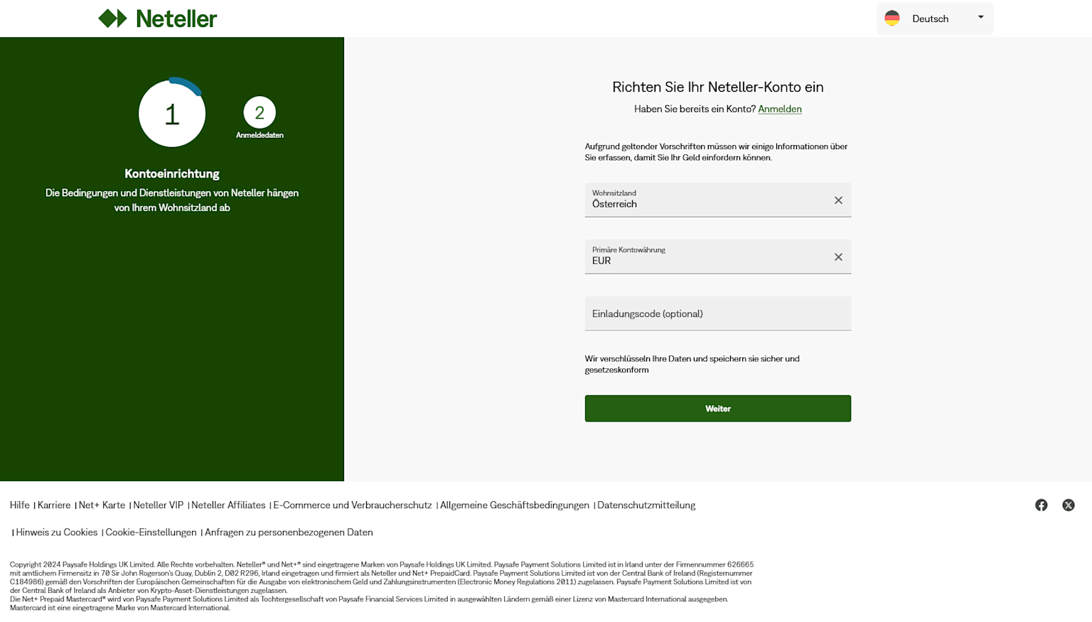 Bei Neteller registrieren