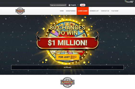 Zodiac Casino Ontario Homepage