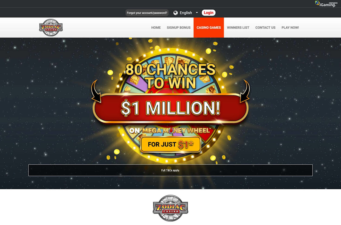 Zodiac Casino Ontario Homepage