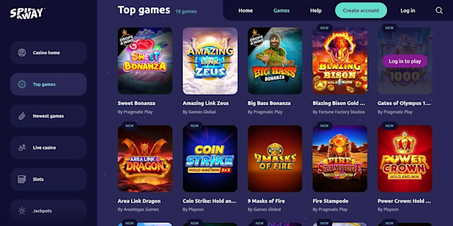 A selection of games from the SpinAway