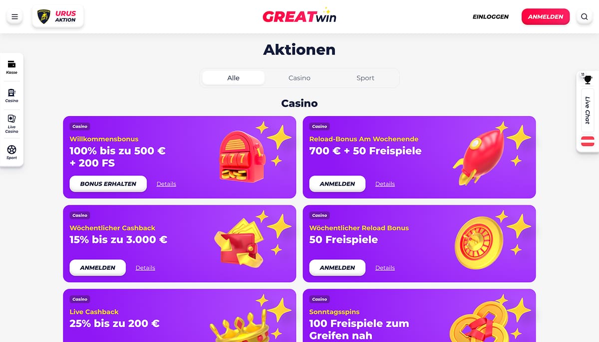 GreatWin Bonusangebote