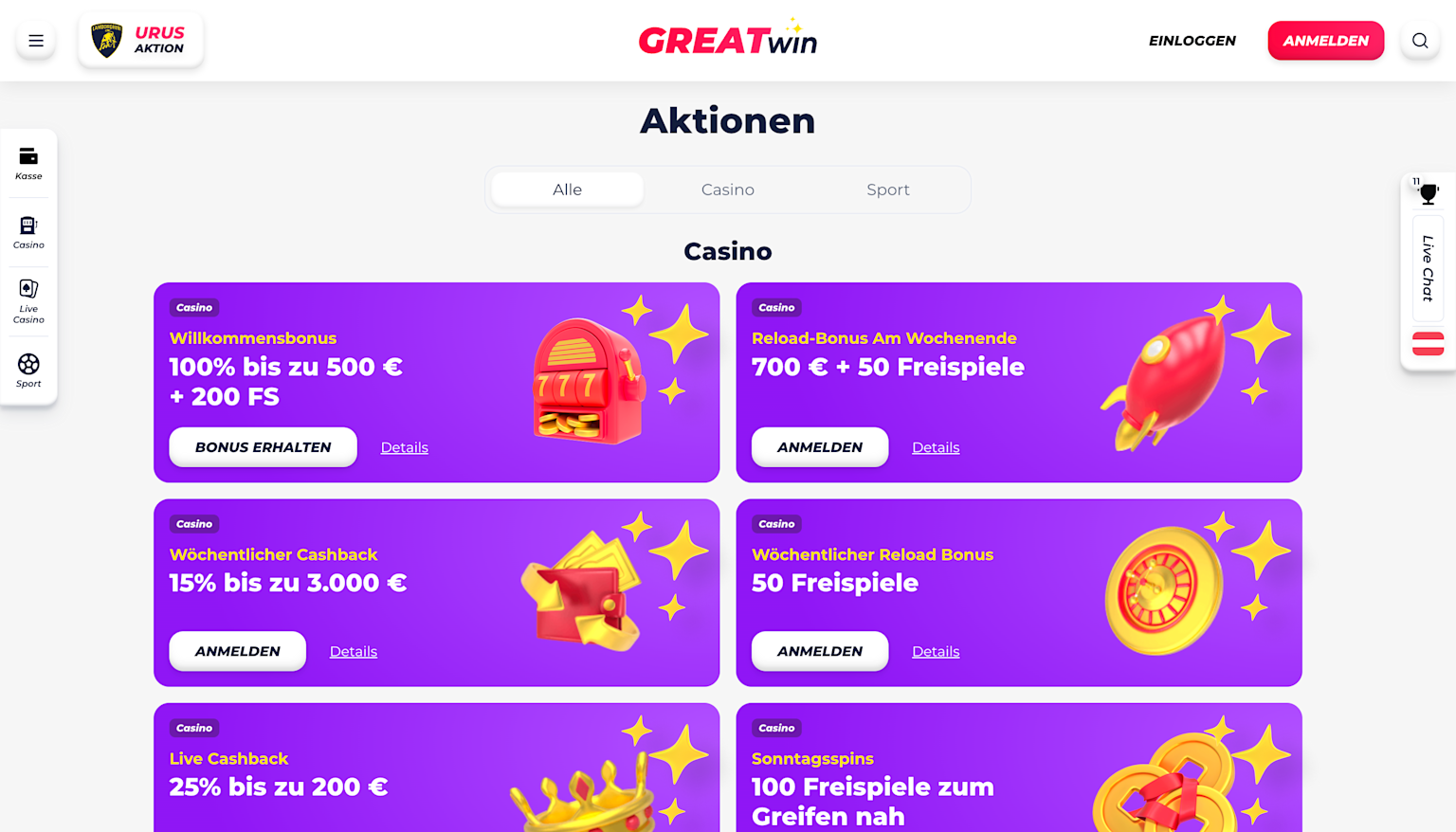 GreatWin Bonusangebote