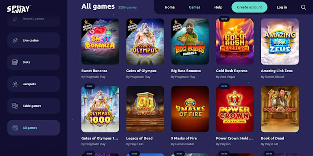 A selection of all games available at SpinAway