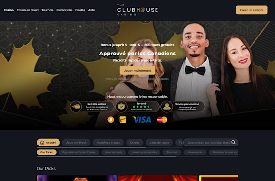 The Clubhouse Casino homepage