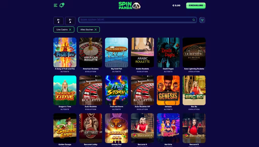 Live-Casino von SpinPanda