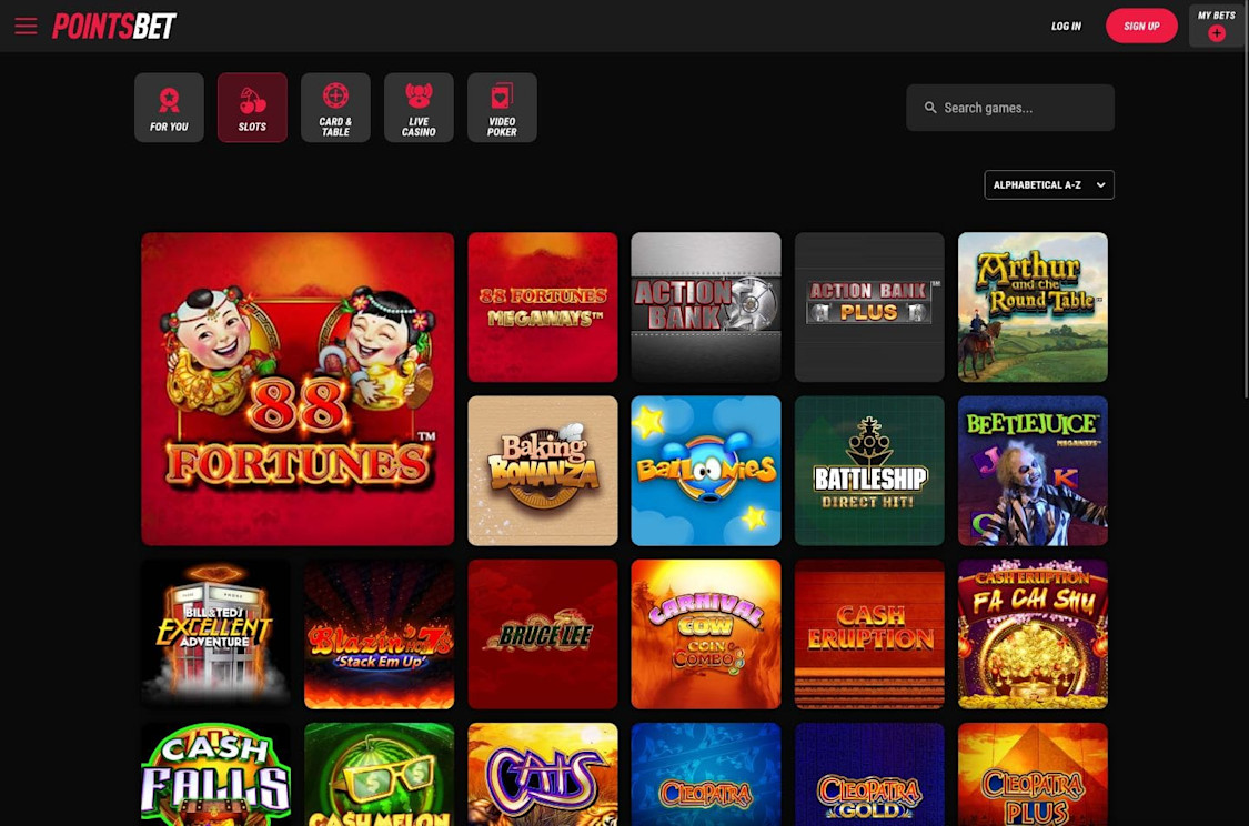 PointsBet Ontario online casino displaying its collection of online slot games