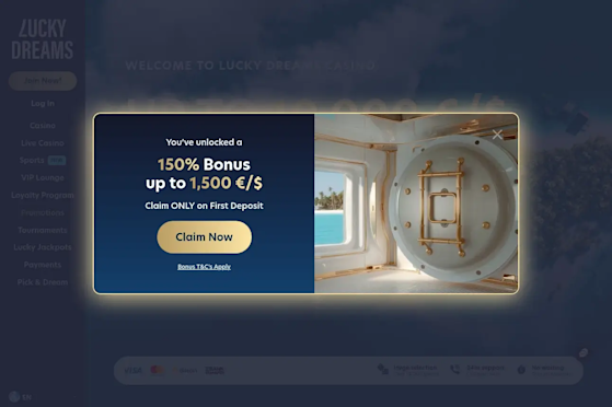 Landing page with welcome bonus