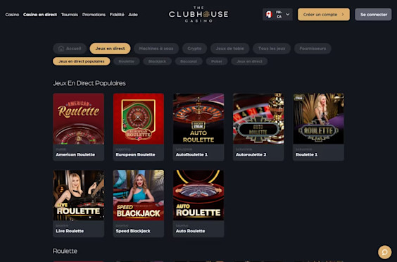 The Clubhouse Casino live lobby