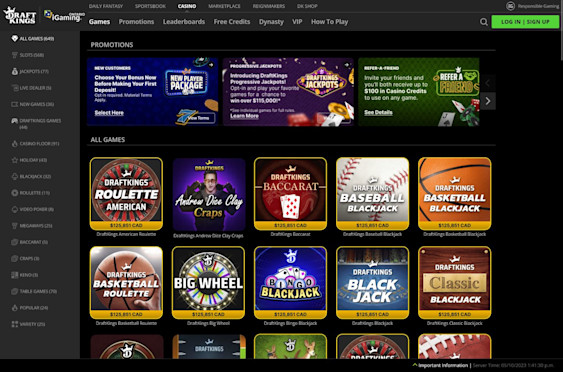 DraftKings Ontario homepage on a desktop device