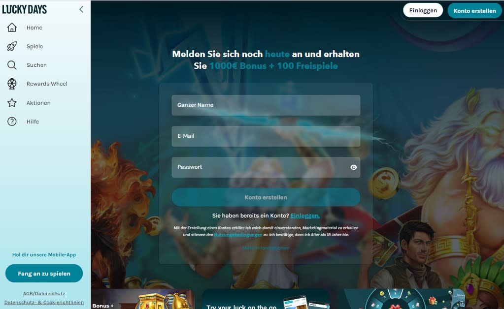 LuckyDays Casino Landing Page