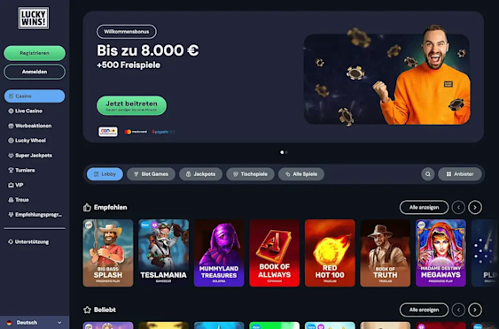 Homepage with welcome bonus