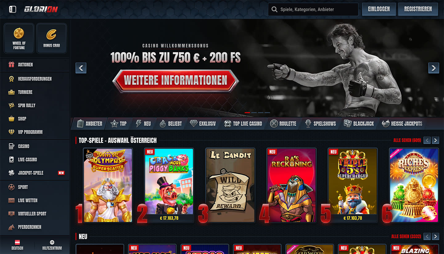 Glorion casino landing page