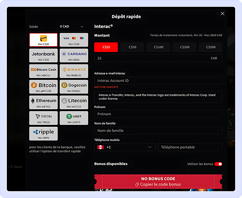 Inscription Mirax Casino