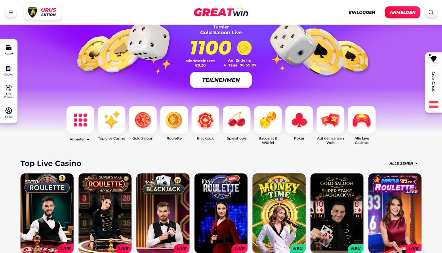 GreatWin Live Casino Spiele
