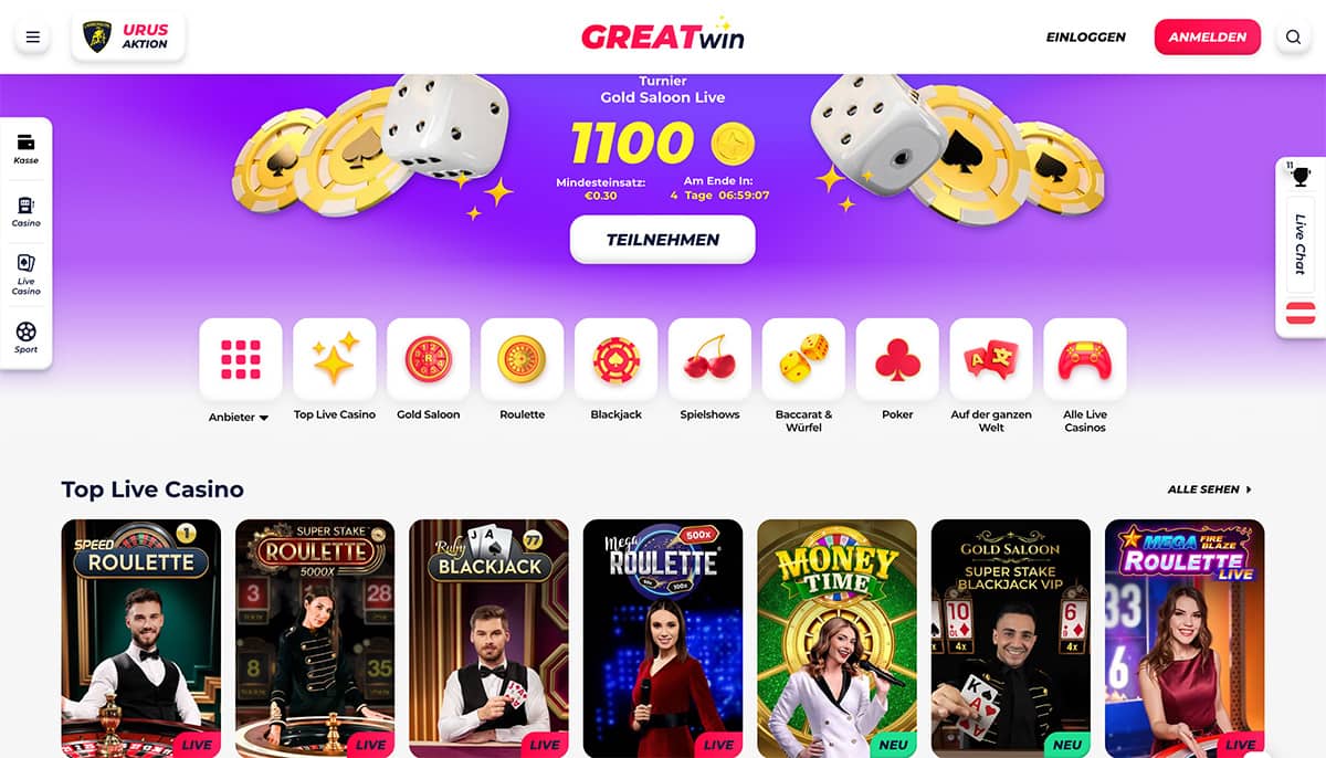 GreatWin Live Casino Spiele