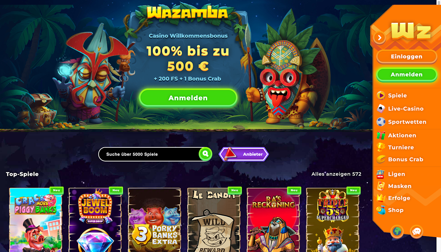 Wazamba Landing Page with Welcome Bonus
