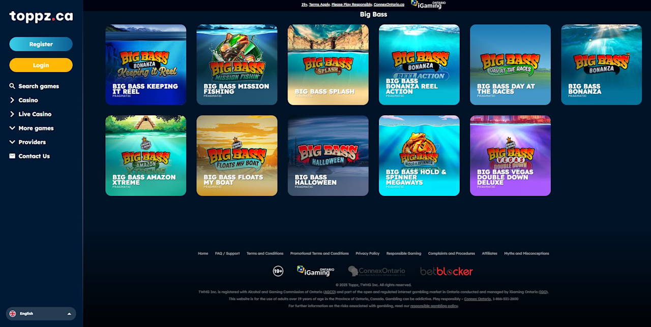 Big Bass titles on offer a Toppz.ca