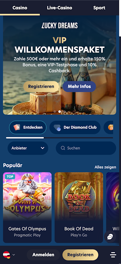 Mobile View of the Casino Lobby