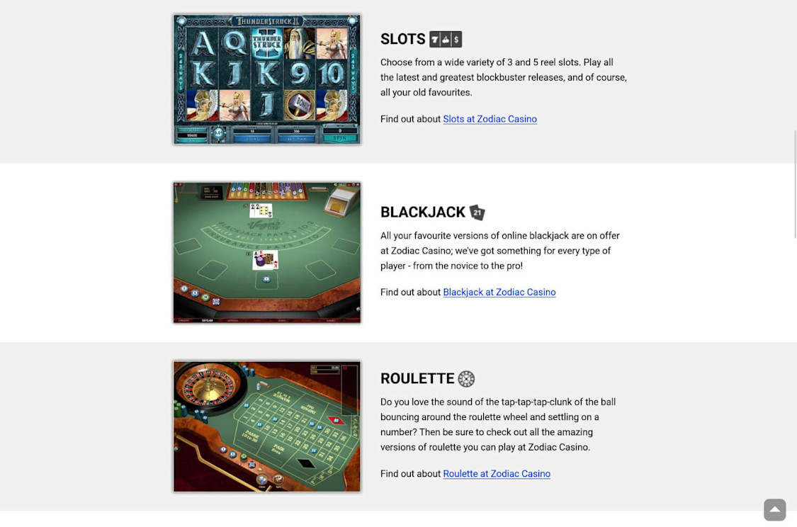 Zodiac Casino Games Library