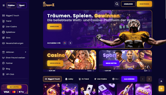 Landingpage des Biggerz Casinos