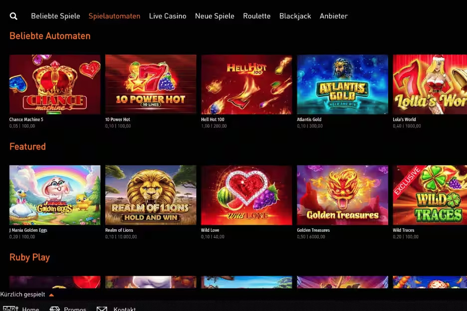 Spielangebot im Casino777