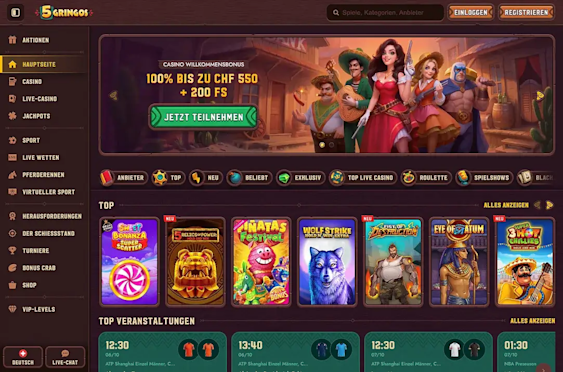 Homepage with welcome bonus