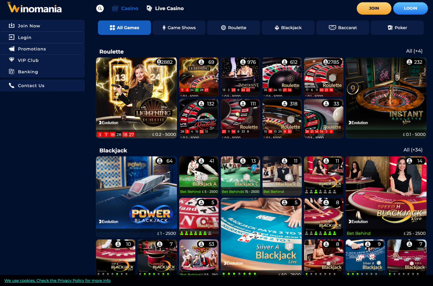 Winomania Casino Interface