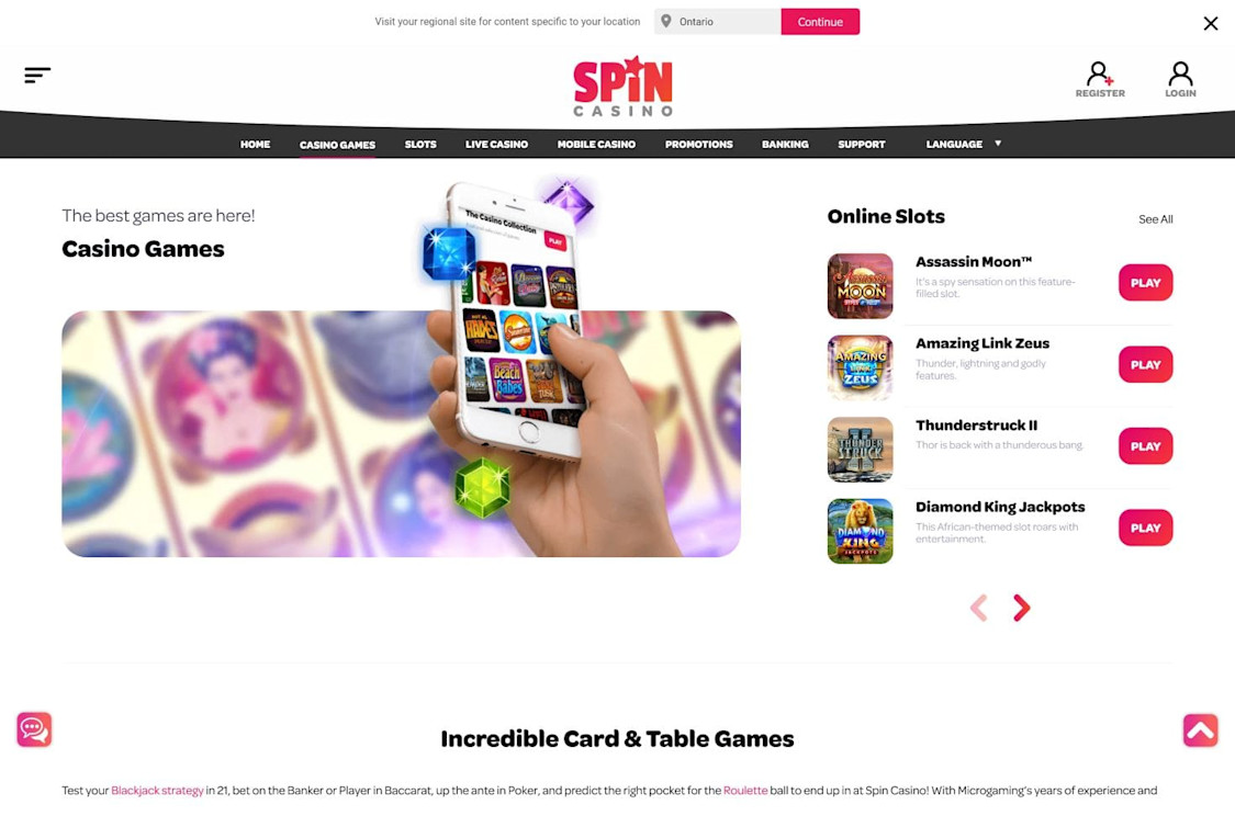 The best mobile casino games collection at Spin Casino Ontario