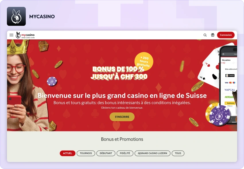 Page des bonus sur mycasino