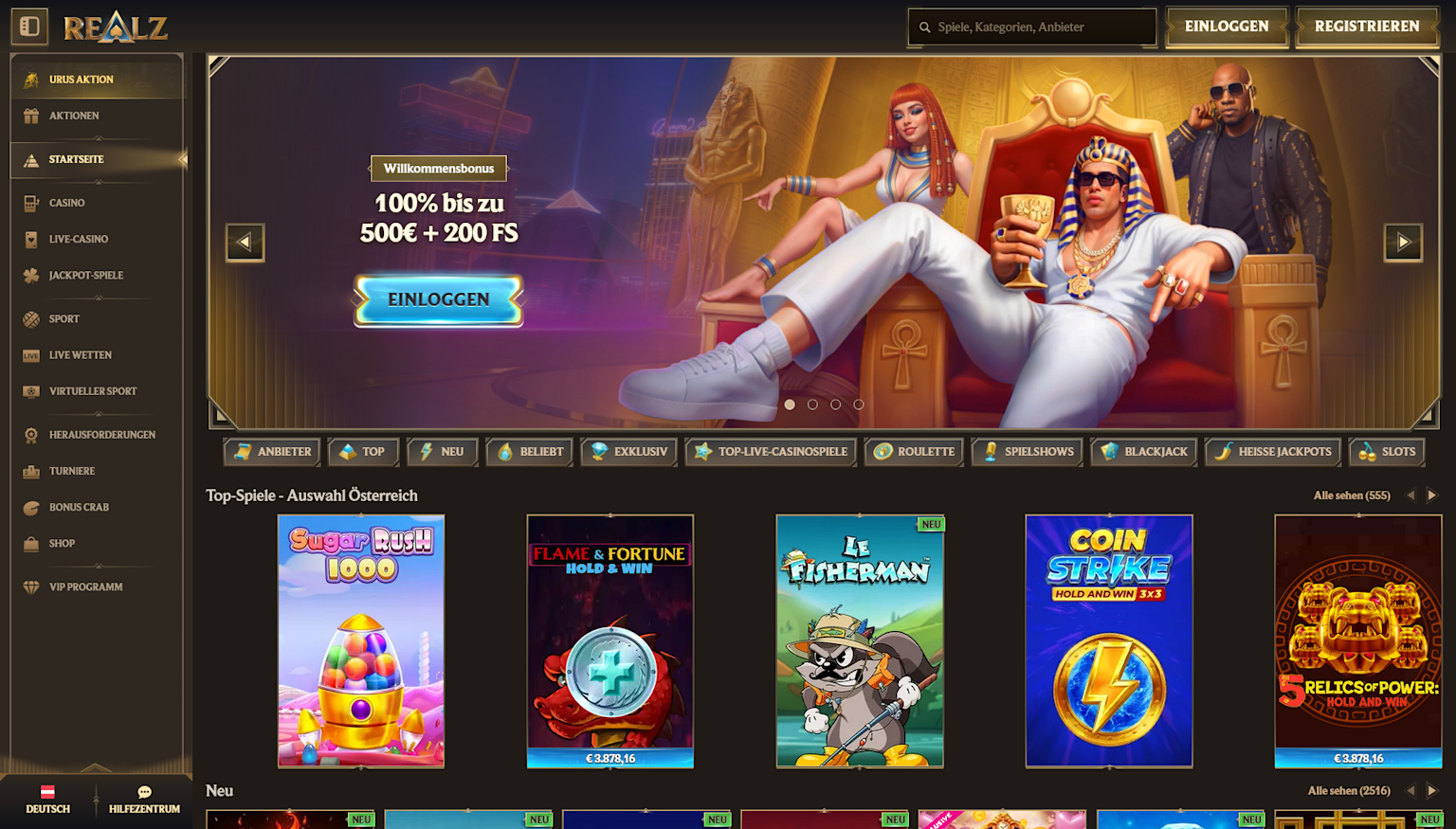 Screenshot of the landing page at Realz