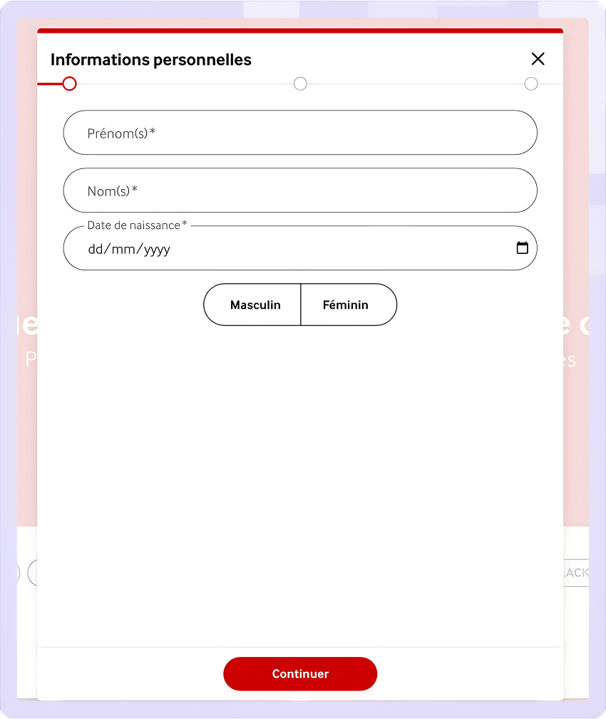 Étape deux pour ouvrir un compte sur mycasino