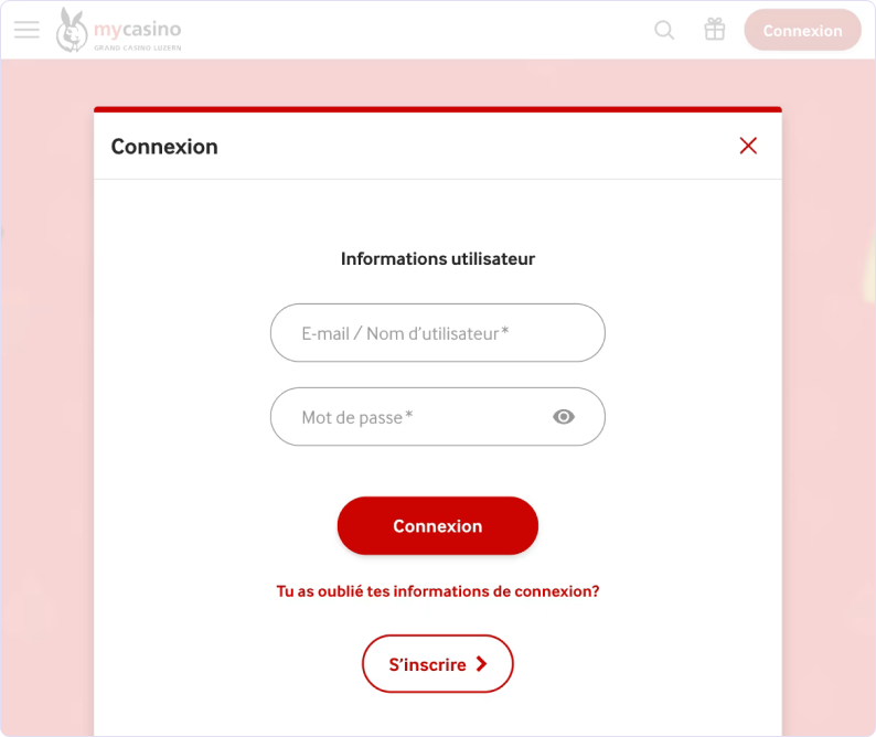 Étape deux pour ouvrir un compte sur mycasino