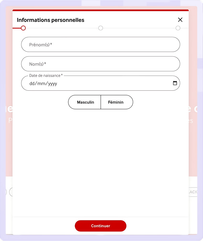 Étape deux pour ouvrir un compte sur mycasino