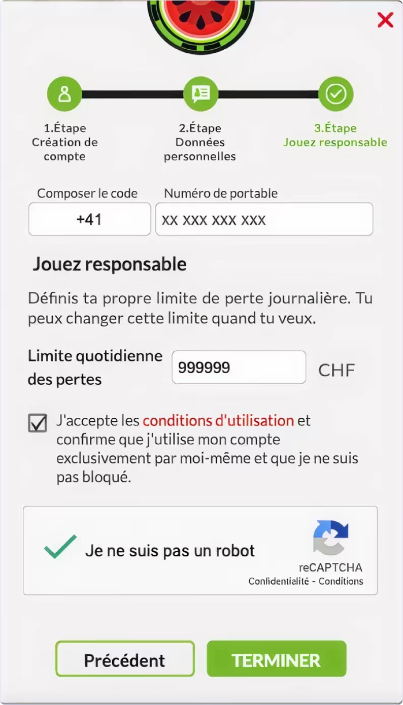 Étape quatre pour ouvrir un compte sur 7Melons