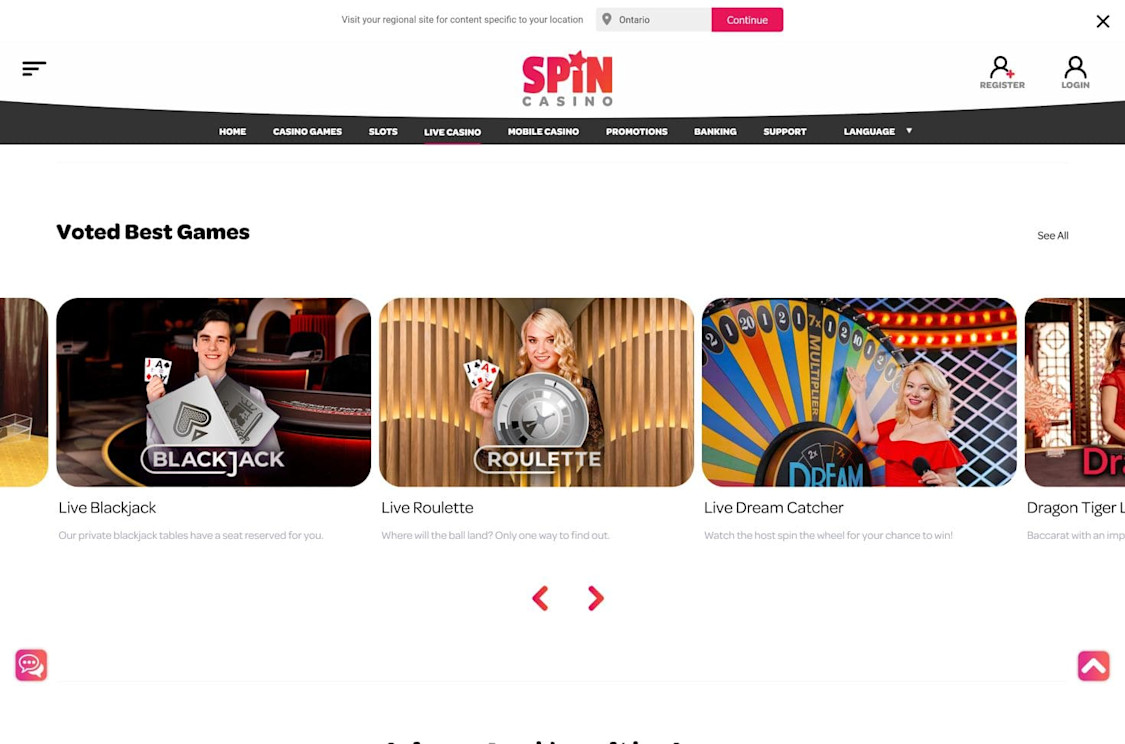 The best live dealer games at Spin Casino Ontario