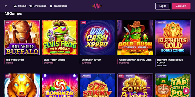 A showcase of games available at Vegas Now