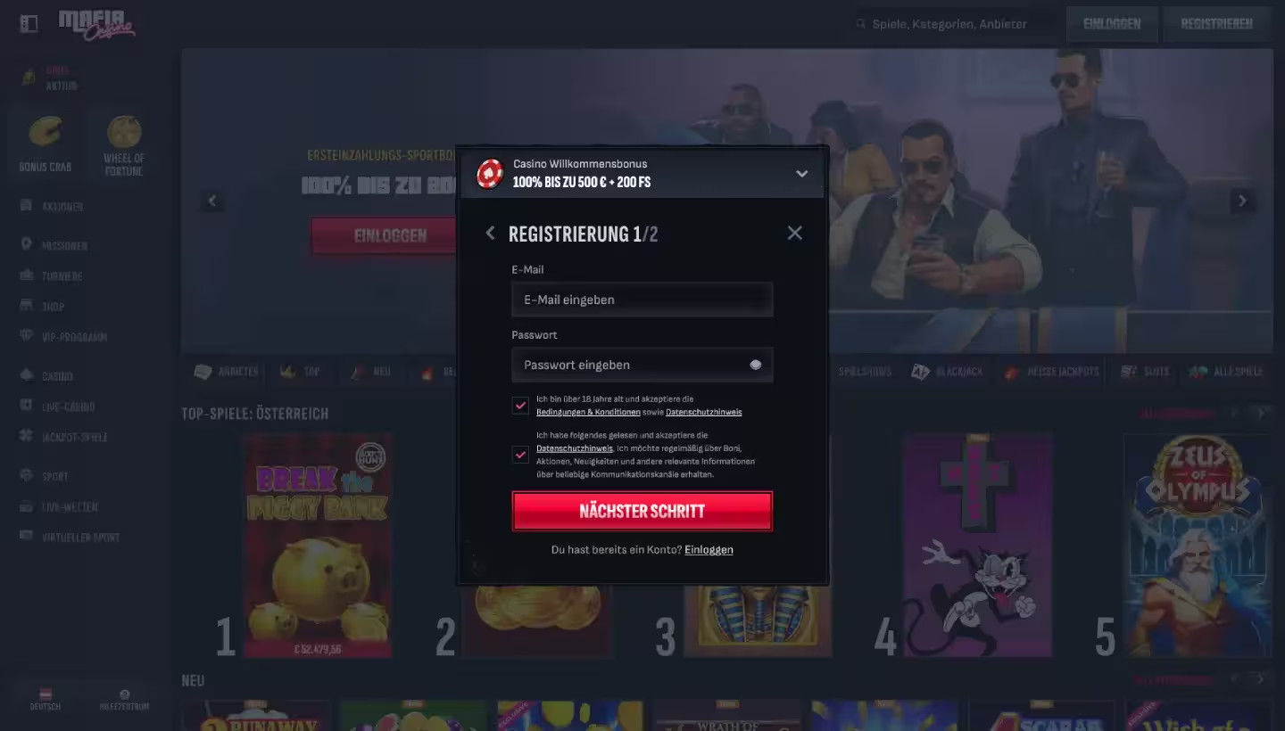 Bei MafiaCasino registrieren