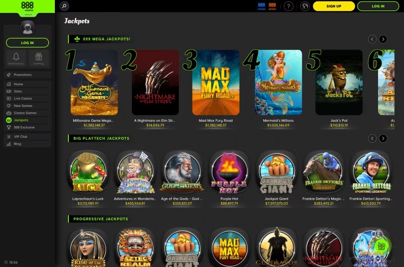 888 Casino Review Jackpots