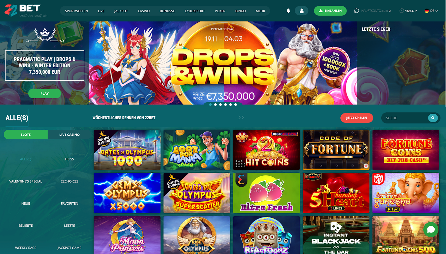 Spielangebot von 22bet