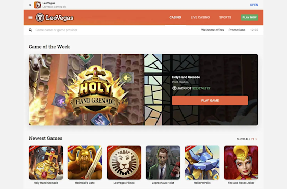 LeoVegas desktop site showcasing the top slot games of the week