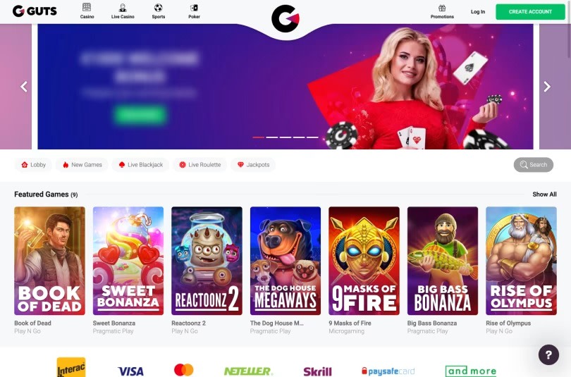 Guts Casino Review Homepage