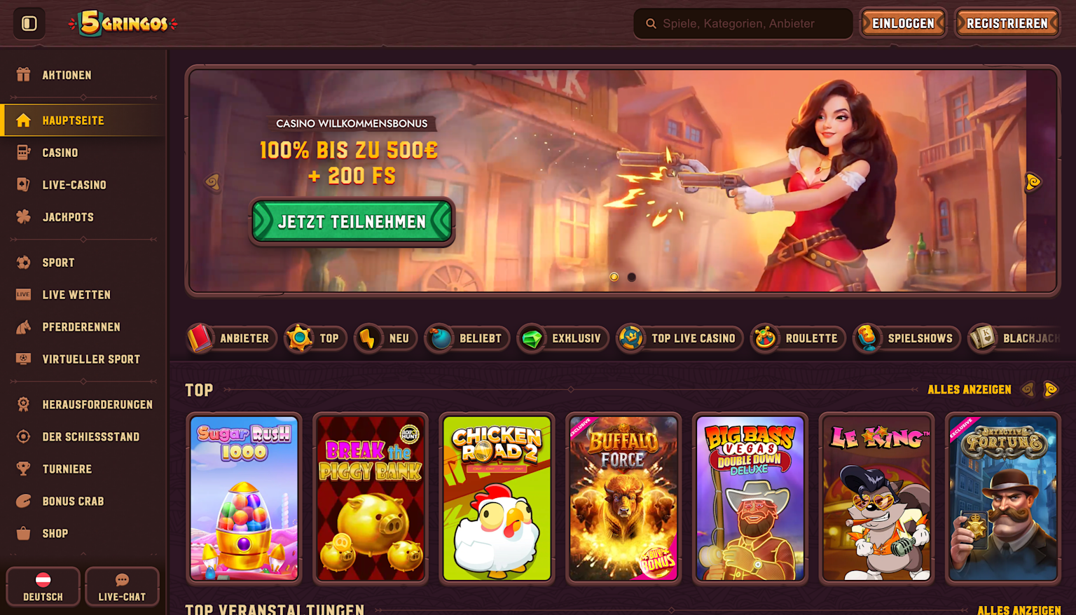 5Gringos Casino Landing Page