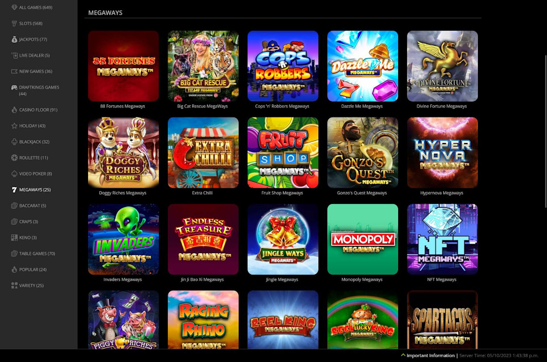 DraftKings Ontario online casino with its range of megaways slots available to play