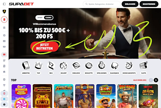 Landing page with welcome bonus