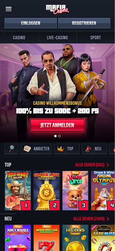 screenshot of the casino in mobile view