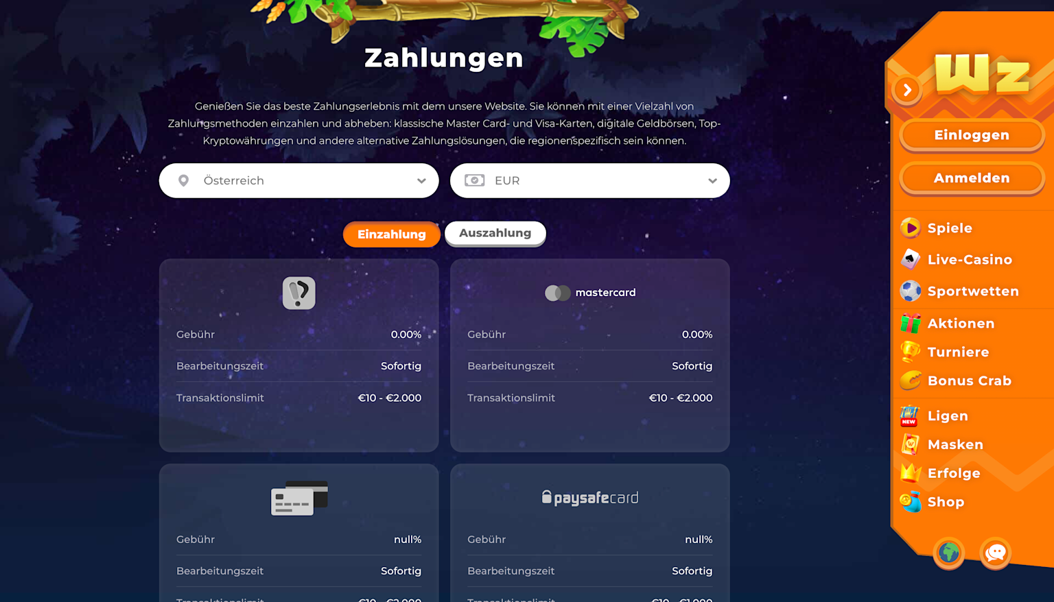 Wazamba Casino Payment Methods