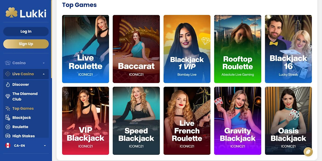 The showcase of live casino games at Lukki