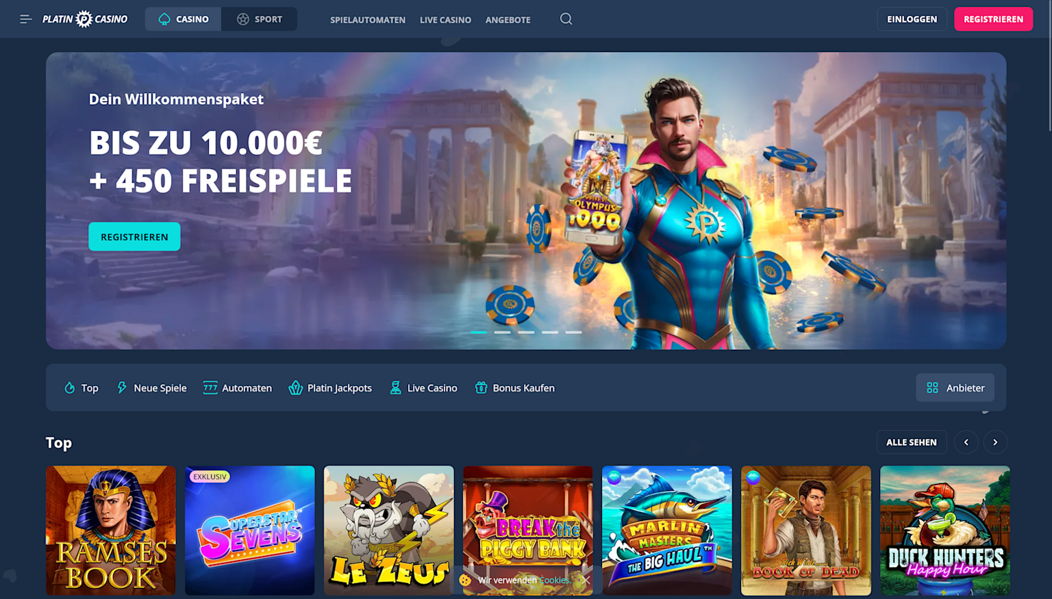 Screenshot of the landing page